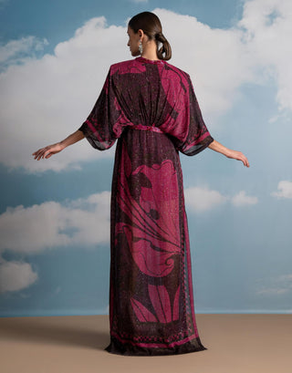 Fuchsia Swirl Printed Kaftan by Nikita Mhaisalkar available on Indiaspopup.com