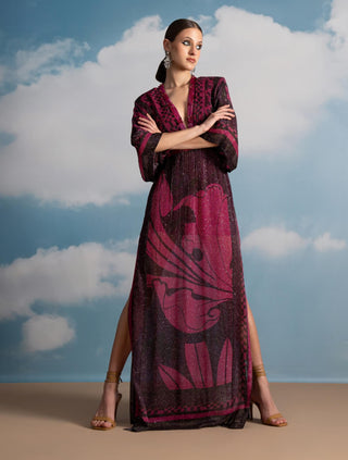 Fuchsia Swirl Printed Kaftan by Nikita Mhaisalkar available on Indiaspopup.com