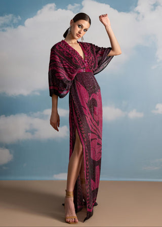 Fuchsia Swirl Printed Kaftan by Nikita Mhaisalkar available on Indiaspopup.com