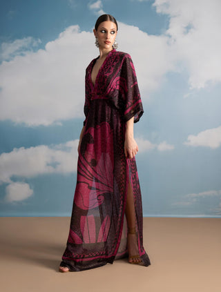 Fuchsia Swirl Printed Kaftan by Nikita Mhaisalkar available on Indiaspopup.com