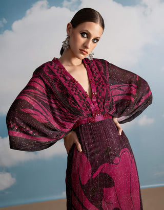 Fuchsia Swirl Printed Kaftan by Nikita Mhaisalkar available on Indiaspopup.com