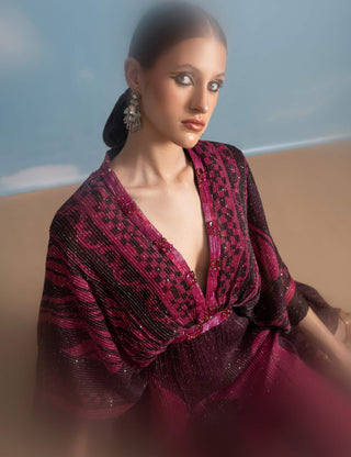 Fuchsia Swirl Printed Kaftan by Nikita Mhaisalkar available on Indiaspopup.com
