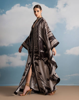 Chocolate Swirl Print Front Open Kaftan by Nikita Mhaisalkar available on Indiaspopup.com