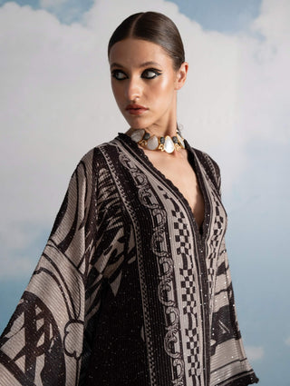 Chocolate Swirl Print Front Open Kaftan by Nikita Mhaisalkar available on Indiaspopup.com