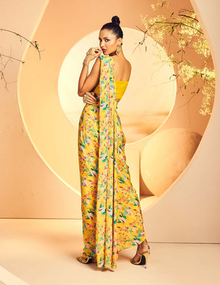 Aneesh Agarwaal-Yellow Pre-Draped Dhoti Sari Set-INDIASPOPUP.COM