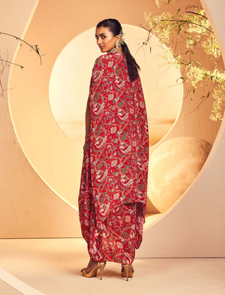 Aneesh Agarwaal-Red Kalamkari Printed Kurta And Dhoti Set-INDIASPOPUP.COM