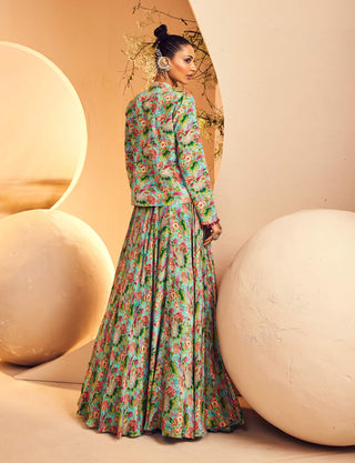 Aneesh Agarwaal-Aqua Printed Skirt And Jacket Set-INDIASPOPUP.COM