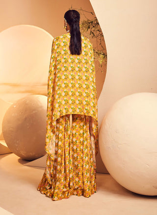 Aneesh Agarwaal-Yellow Floral Kaftan With Sharara-INDIASPOPUP.COM