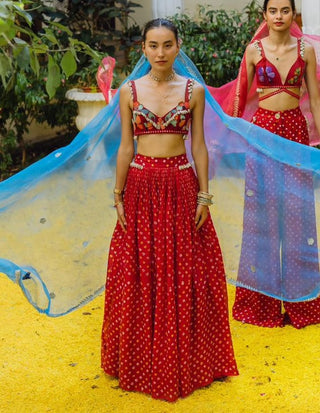 Red Silk Bandhani Skirt Set by The Little Black Bow available on Indiaspopup