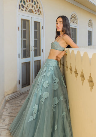 Sky Blue Floral Skirt And Bralette by The Little Black Bow available on Indiaspopup