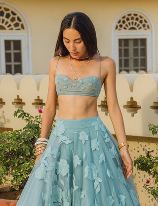 Sky Blue Floral Skirt And Bralette by The Little Black Bow available on Indiaspopup