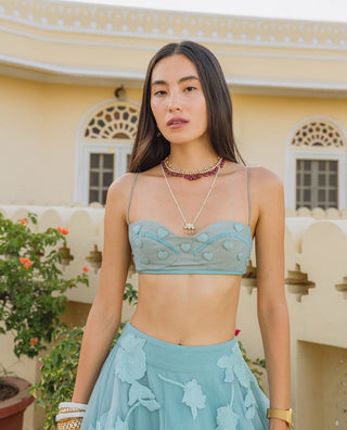 Sky Blue Floral Skirt And Bralette by The Little Black Bow available on Indiaspopup