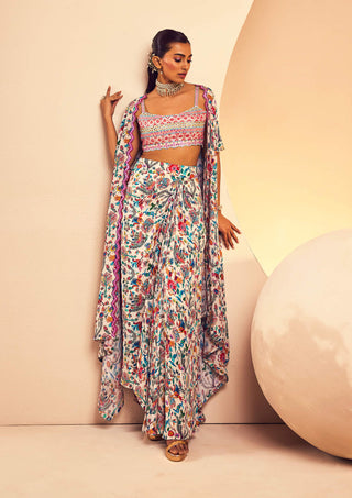 Aneesh Agarwaal-Folk Printed Skirt And Cape Set-INDIASPOPUP.COM