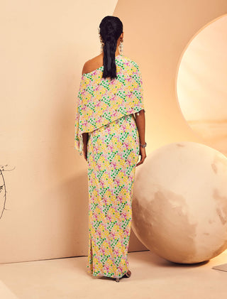 Aneesh Agarwaal-Floral Printed Draped Dress-INDIASPOPUP.COM