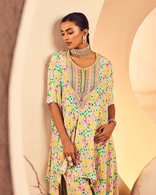 Aneesh Agarwaal-Floral Printed Poncho Kurta And Dhoti-INDIASPOPUP.COM