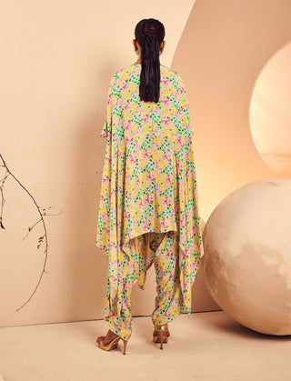 Aneesh Agarwaal-Floral Printed Poncho Kurta And Dhoti-INDIASPOPUP.COM