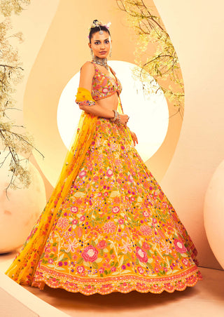 Aneesh Agarwaal-Yellow Botanical Pattern Lehenga Set-INDIASPOPUP.COM