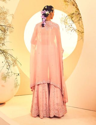 Aneesh Agarwaal-Pink Embroidered Sharara And Cape Set-INDIASPOPUP.COM