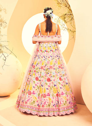 Aneesh Agarwaal-Pink Botanical Pattern Lehenga Set-INDIASPOPUP.COM