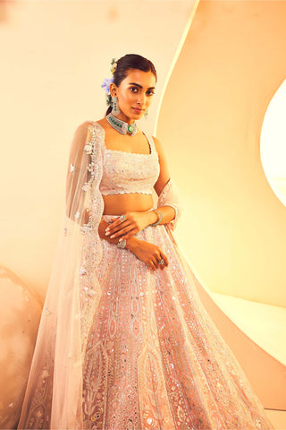 Aneesh Agarwaal-Pink Foil Lehenga Set-INDIASPOPUP.COM