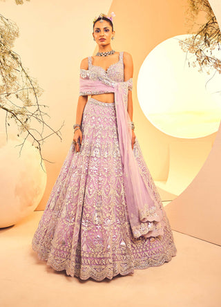 Aneesh Agarwaal-Victorian Pattern Orchid Lehenga Set-INDIASPOPUP.COM