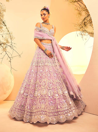 Aneesh Agarwaal-Victorian Pattern Orchid Lehenga Set-INDIASPOPUP.COM