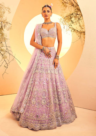 Aneesh Agarwaal-Victorian Pattern Orchid Lehenga Set-INDIASPOPUP.COM