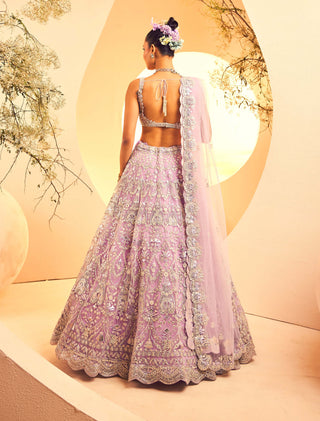 Aneesh Agarwaal-Victorian Pattern Orchid Lehenga Set-INDIASPOPUP.COM