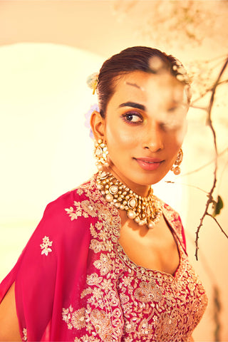 Aneesh Agarwaal-Fuchsia Embroidered Cape And Skirt Set-INDIASPOPUP.COM