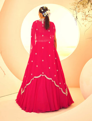 Aneesh Agarwaal-Fuchsia Embroidered Cape And Skirt Set-INDIASPOPUP.COM