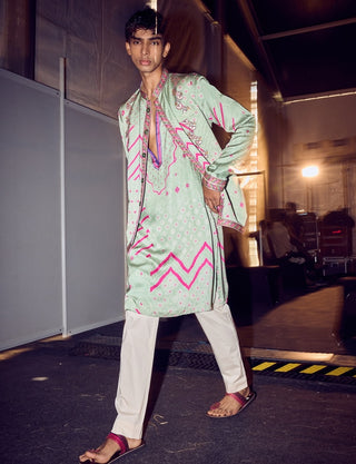 Punit Balana Men Sage Green Bundi And Kurta Set available on indiaspopup