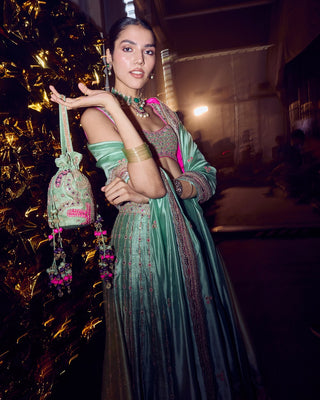 Punit Balana Sage Green Johari Lehenga Set available on indiaspopup