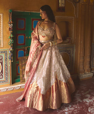 Rose gold pure zari tissue lehenga set