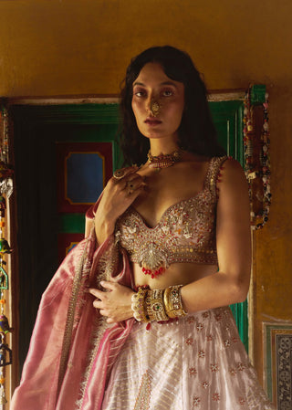 Rose gold pure zari tissue lehenga set