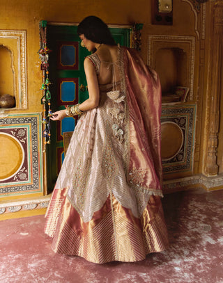 Rose gold pure zari tissue lehenga set