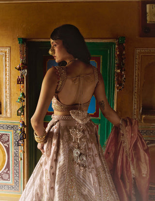 Rose gold pure zari tissue lehenga set