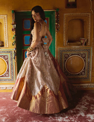 Rose gold pure zari tissue lehenga set