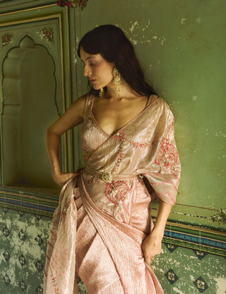 Rose gold crushed silk sari and blouse