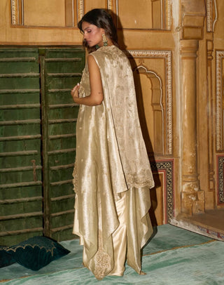 Champagne gold drape satin skirt and cape set