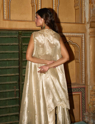 Champagne gold drape satin skirt and cape set