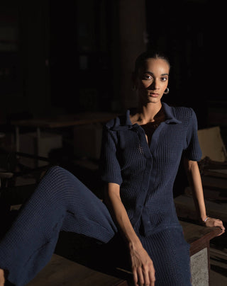 Meko Studio-Dark Blue Maeve Co-Ord Set-INDIASPOPUP.COM