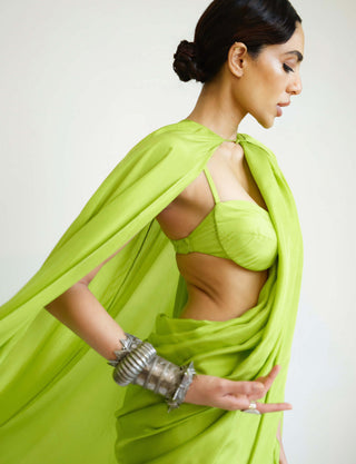 Ekaya-Lime Green Silk Sari-INDIASPOPUP.COM