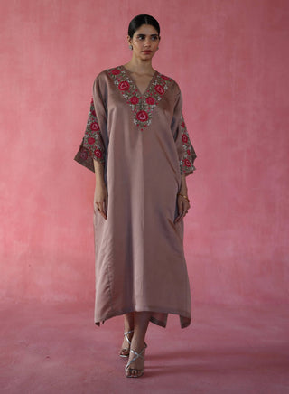 Sheermal Beige Kaftan by Begum Pret available on Indiaspopup.com