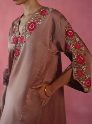 Sheermal Beige Kaftan by Begum Pret available on Indiaspopup.com