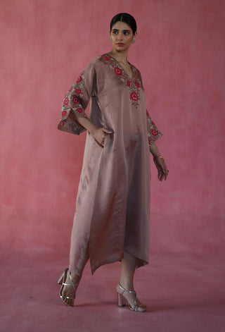 Sheermal Beige Kaftan by Begum Pret available on Indiaspopup.com