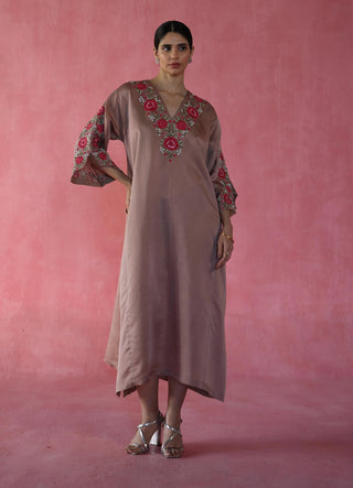 Sheermal Beige Kaftan by Begum Pret available on Indiaspopup.com