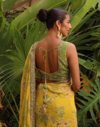 Refreshing yellow mint sari and blouse
