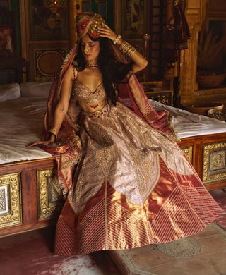 Rose gold pure zari tissue lehenga set
