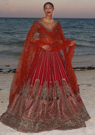 Red mariyam lehenga set