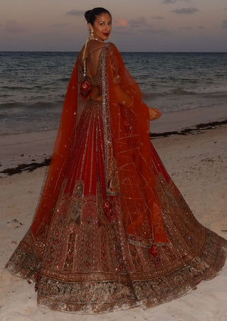 Red mariyam lehenga set